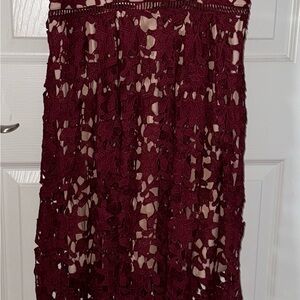 Aqua Burgundy Lace Midi Skirt